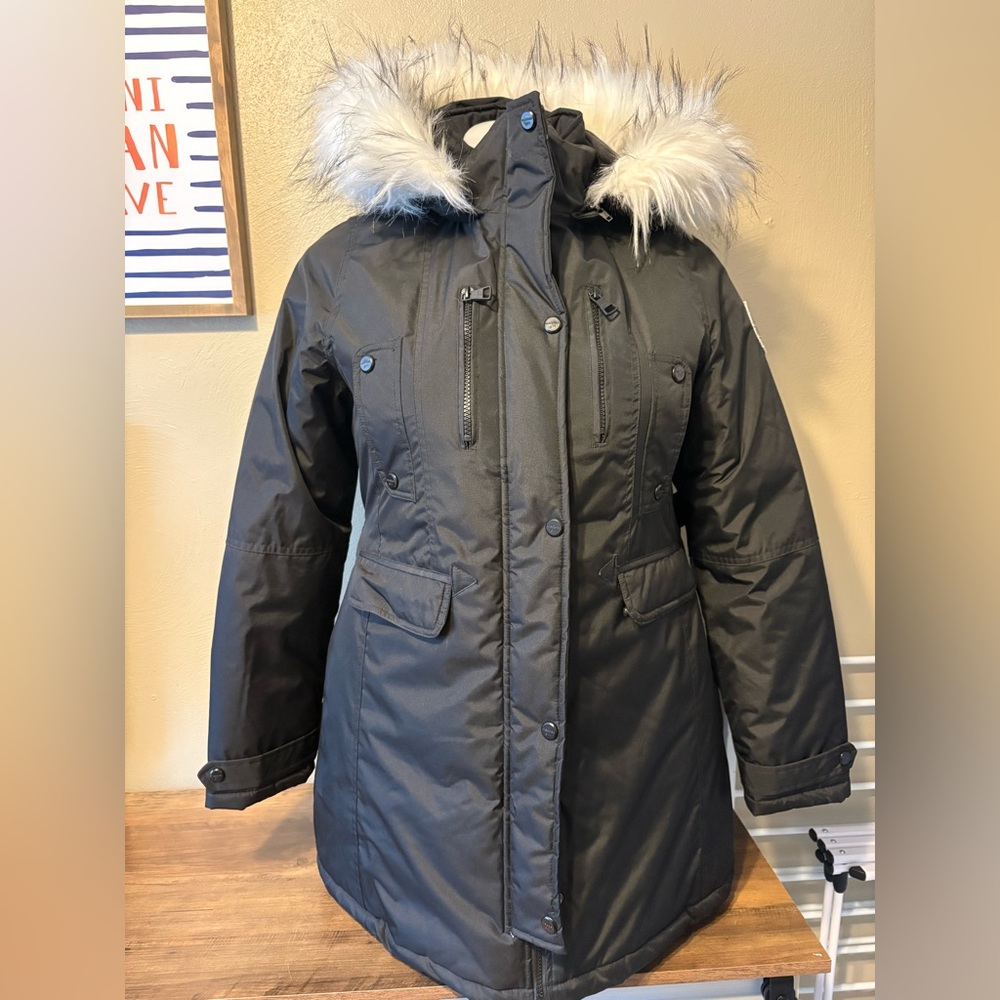 Madden Girl Black Ski Jacket with Faux Fur Hood